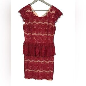 Maeve Anthropologie Ruby Red Lace Illusion Elsa Peplum Dress Size M Party Spring
